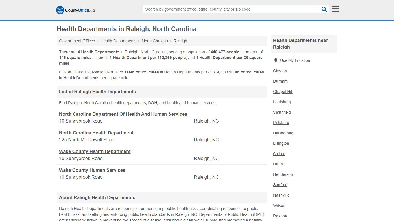 Health Departments - Raleigh, NC (Health & Vital Records)